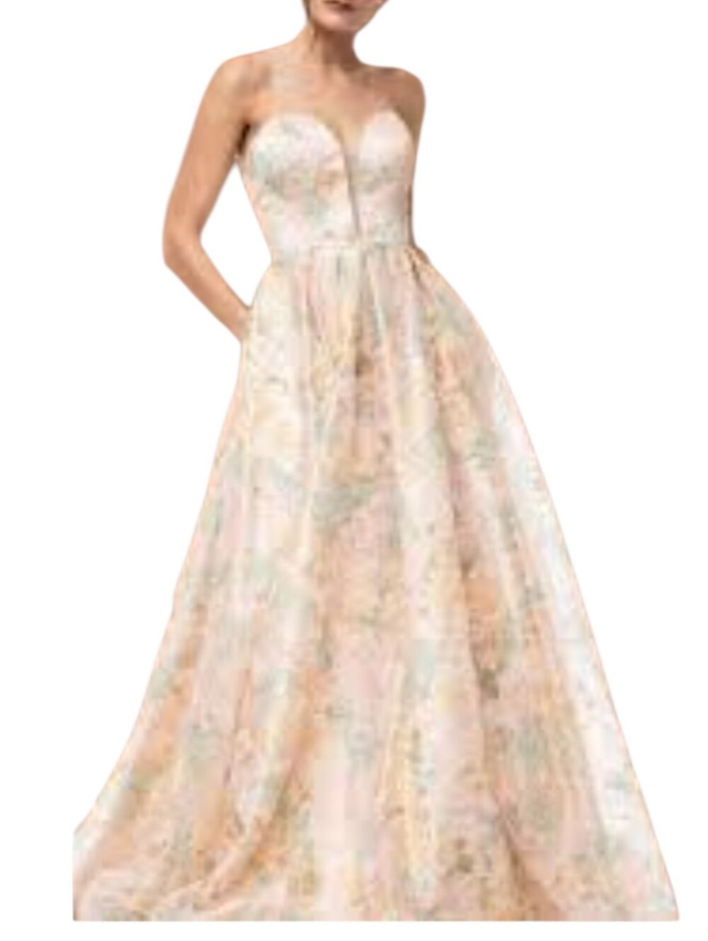 Bicici & Coty Strapless Pastel Floral Ball Gown Dress
